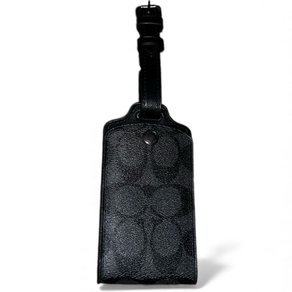 Coach Signature Canvas Leather Luggage Tag Gunmetal /Charcoal, Travel Accessory